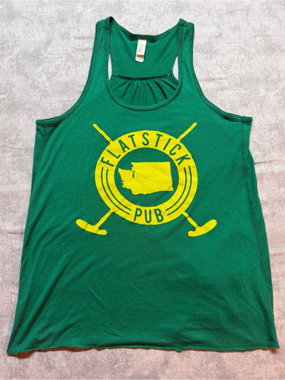 Bella+Canvas Women's M Green Yellow Racerback Scoop Neck Pub Graphic Tank Top